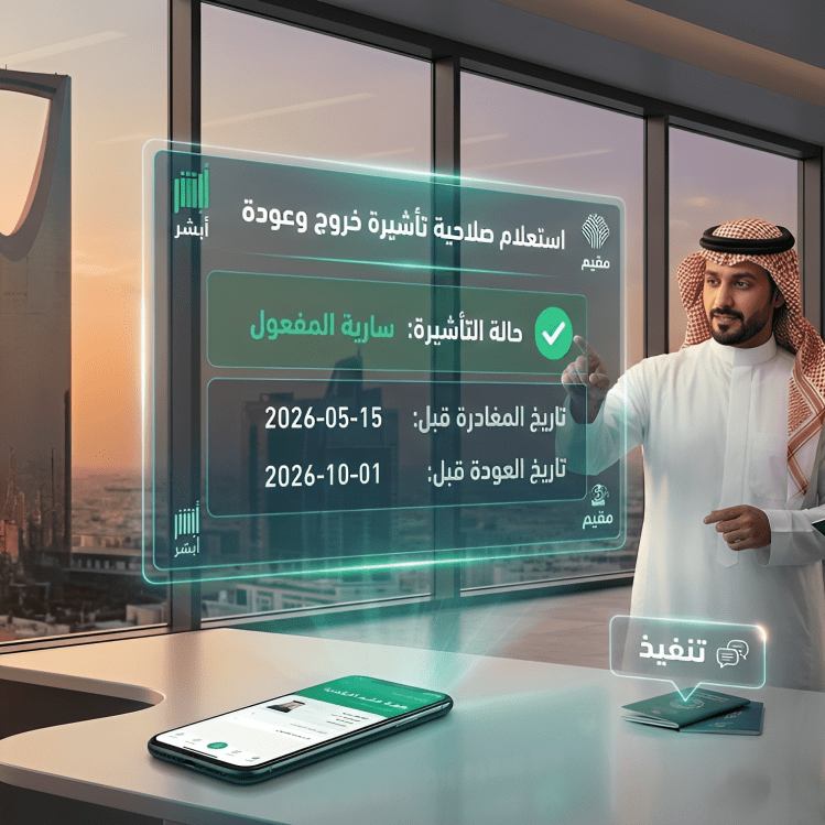 الاستعلام عن تأشيرة الخروج والعودة في السعودية 2026 برقم الإقامة إلكترونيًا 3 رابط الاستعلام عن تأشيرة خروج وعودة في السعودية