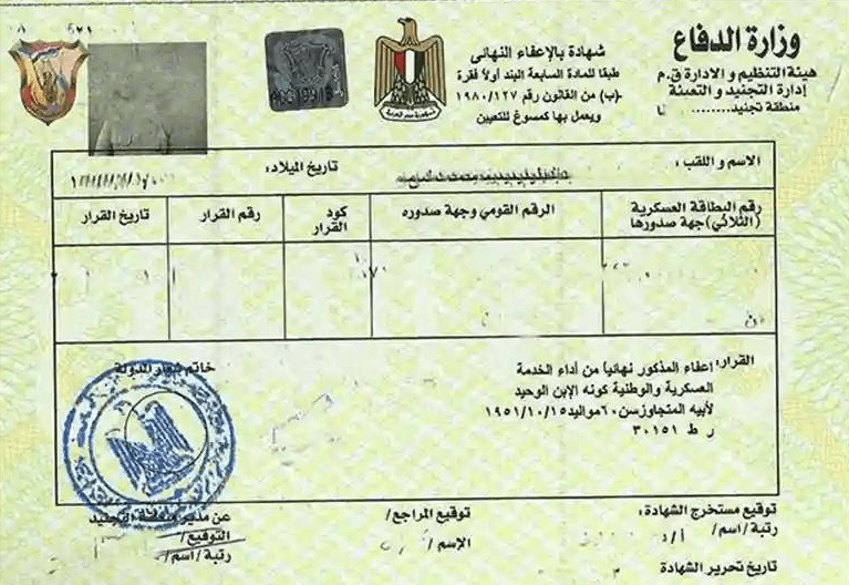 هل يحتاج من لديه إعفاء نهائي من التجنيد إلى تصريح سفر من مصر؟ 2 شهادة تجنيد - تعبيرية