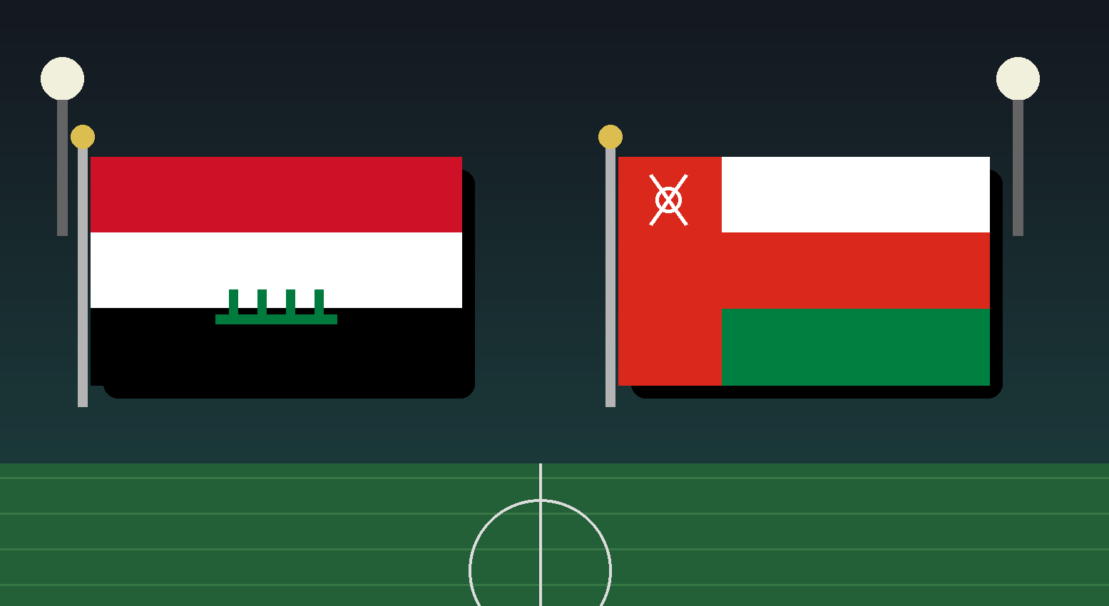 موعد مباراة العراق وعُمان اليوم في خليجي 27 والقنوات الناقلة والمعلقون 2 iraq oman flags e1790109357100
